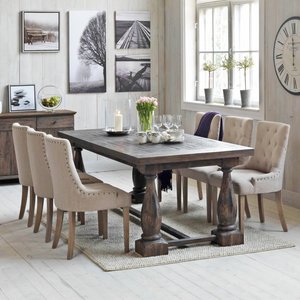 Spisegruppe: Lamier spisebord - Brun + 6 x Tuva stol, beige - Brune ben