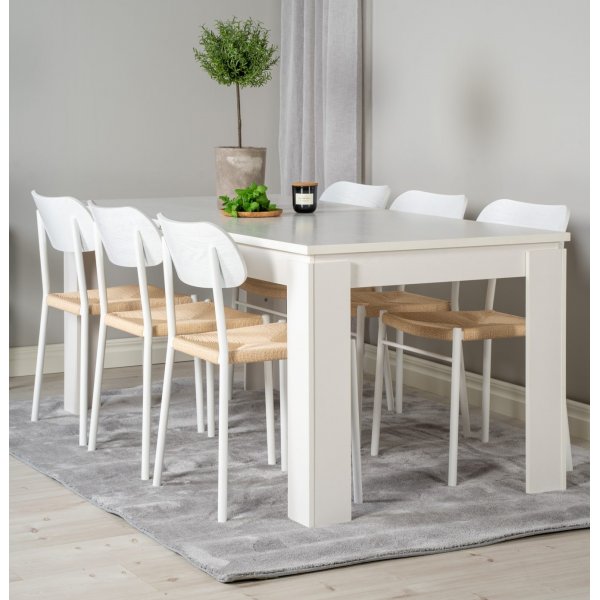 Spisestol Lara - Hvit / Naturfiber