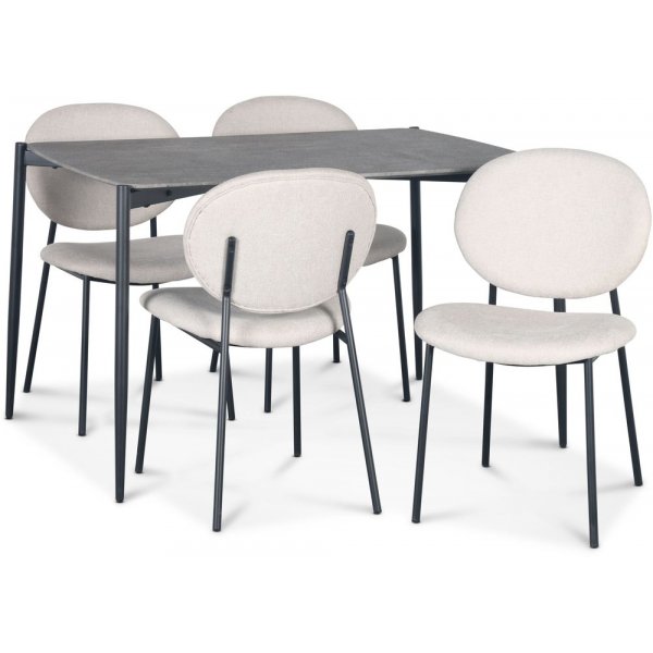 Lokrume spisegruppe med bord p 120 cm i betongimitasjon + 4 stk Tofta beige stoler