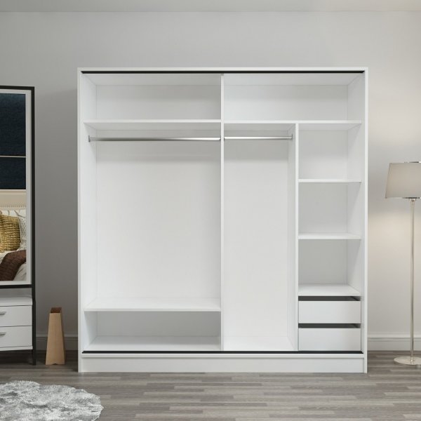 Kapusta garderobe med speildrer, 220x52x210 cm - Hvit