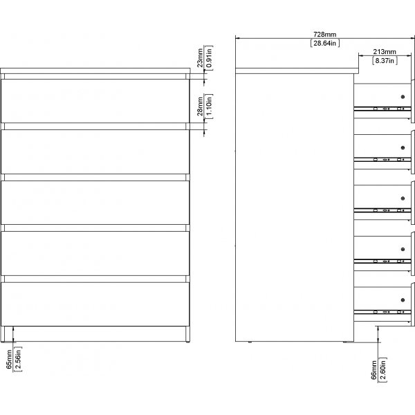 Naia kommode med 5 skuffer - Trffel