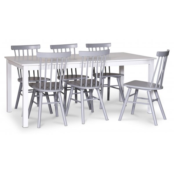 Orust spisegruppe; spisebord 180x90 cm med 6 gr Orust pinnestoler