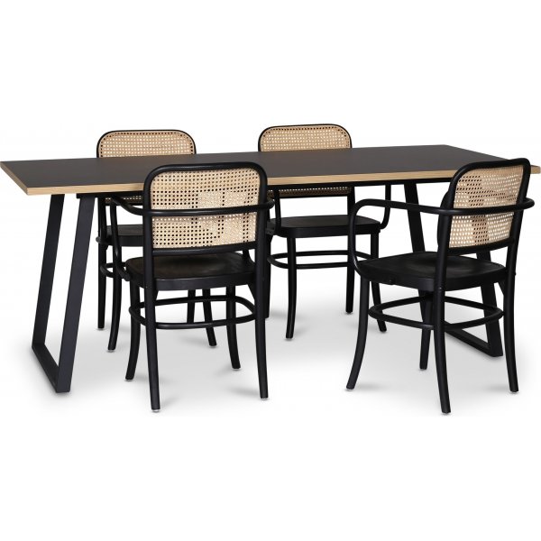 Edge 3.0 spisegruppe 190x90 cm inkludert 4 stk. svarte Nemis karmstoler - svart hytrykkslaminat (HPL)