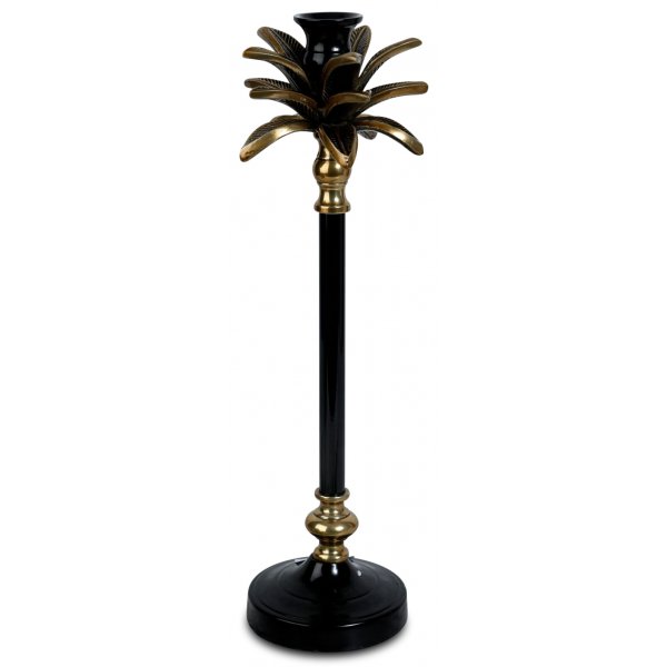 Lysestake palme H50cm - Gull/Svart