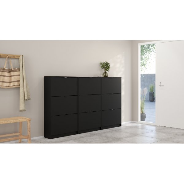 Skoskap med 3 vipped�rer - Matt svart