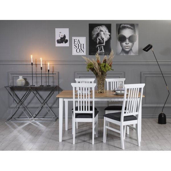 Fr spisegruppe: Bord 140 cm inkludert 4 Ms stoler - Eik/hvit