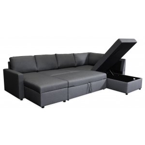 Dream sovesofa med oppbevaring (U-sofa) hyre - Mrkegr (stoff) + Flekkfjerner for mbler