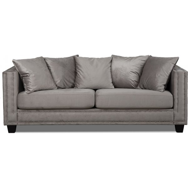 Temple Double Deco 3-seters sofa - Gr beige / slv nagler