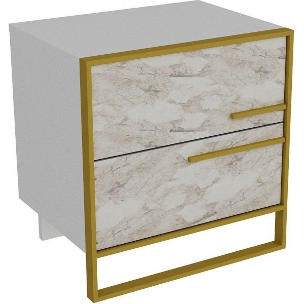 Polka nattbord - Gull/hvit