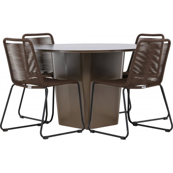 Santa Fe rundt spisestuesett med 4 Lindos stoler - Brun/svart + 4.00 x Stolpute Santa Fe rundt spisestuesett med 4 Lindos stoler - Brun/svart + 4.00 x Stolpute