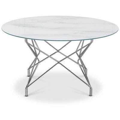 Stuebord Star 90 cm - Hvitt marmorert glass / forkrommet understell
