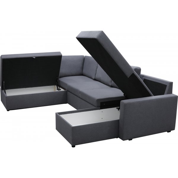 Dream sovesofa med oppbevaring (U-sofa) venstre - Mørkegrå (stoff) Dream sovesofa med oppbevaring (U-sofa) venstre - Mørkegrå (stoff)