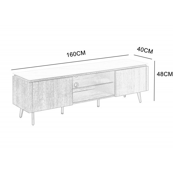 Salvador TV-stativ med oppbevaring 160 cm langt - Marmor / mrkebrun