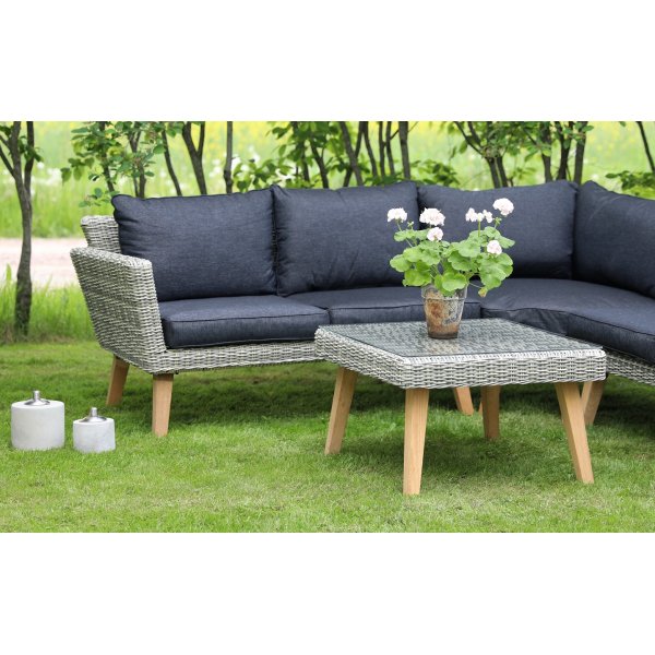 Almbro utem�belgruppe hj�rnesofa med bord - Whitewash kunstrotting