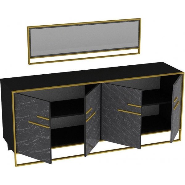 Polka skjenk med speil - Gull/svart Polka skjenk med speil - Gull/svart