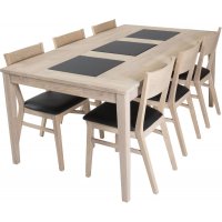 Visingsö spisegruppe inkl. 6 stk Flen stoler - Hvitoljet eik/granitt Visingsö spisegruppe inkl. 6 stk Flen stoler - Hvitoljet eik/granitt