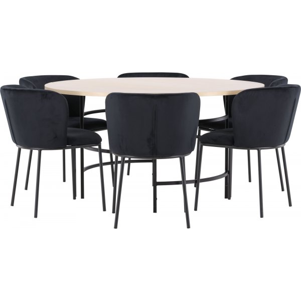 Spisebord Copenhagen med 6 Edina stoler - Sort/hvitkalket Spisebord Copenhagen med 6 Edina stoler - Sort/hvitkalket