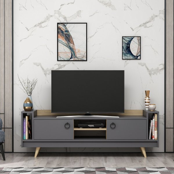 Tyler mediebenk - Antrasitt/eik