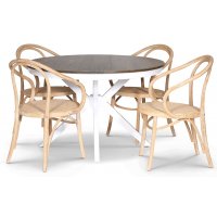 Skagen spisegruppe; rundt spisebord 120 cm - Hvit / brunbeiset eik med 4 stk Danderyd No.30 stoler whitewash Skagen spisegruppe; rundt spisebord 120 cm - Hvit / brunbeiset eik med 4 stk Danderyd No.30 stoler whitewash