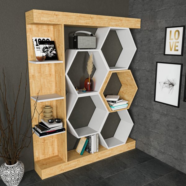 Sueno bokhylle - Hvit/eik Sueno bokhylle - Hvit/eik