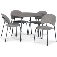 Tofta spisegruppe Ø100 cm bord i mørkt tre + 4 stk Hogrän grå stoler Tofta spisegruppe Ø100 cm bord i mørkt tre + 4 stk Hogrän grå stoler