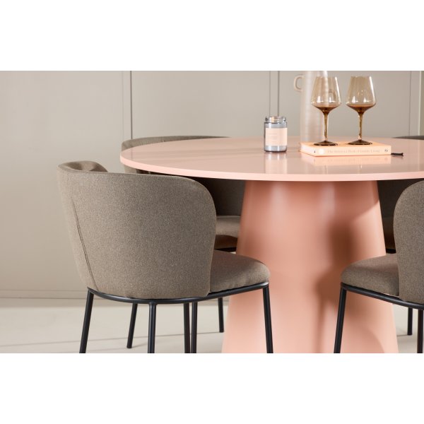 Spisebord Lanzo med 4 Edina stoler - Sort/brun/rosa + 4.00 x Stolpute Spisebord Lanzo med 4 Edina stoler - Sort/brun/rosa + 4.00 x Stolpute