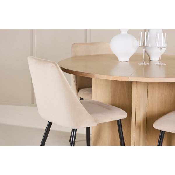 Spisebord Strada med 4 Nattstoler - Beige/sort/hvitkalket + 3.00 x Møbelføtter Spisebord Strada med 4 Nattstoler - Beige/sort/hvitkalket + 3.00 x Møbelføtter