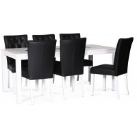 Milla spisegruppe; spisebord, 180x90 cm med 6 Crocket spisestoler i svart PU