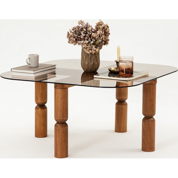 Kei salongbord 80 x 80 cm - Valnøtt/bronse Kei salongbord 80 x 80 cm - Valnøtt/bronse