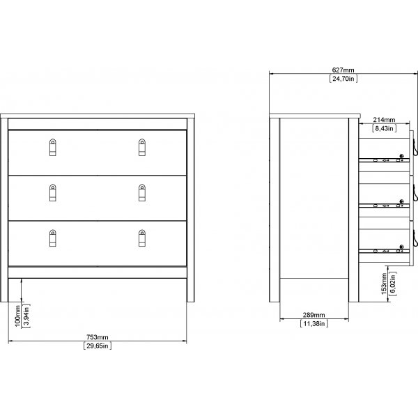 Madrid kommode med 3 skuffer - Sort