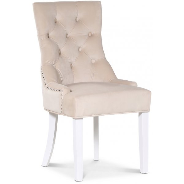 Paris spisegruppe hvitt bord med 4 Tuva Decotique stoler i beige fløyel med håndtak bak Paris spisegruppe hvitt bord med 4 Tuva Decotique stoler i beige fløyel med håndtak bak