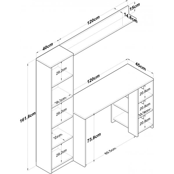 Hanna skrivebord med hyllesystem 16, 160 x 45 cm - Valnøtt/antrasitt Hanna skrivebord med hyllesystem 16, 160 x 45 cm - Valnøtt/antrasitt