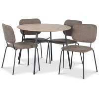 Tofta spisegruppe Ø100 cm bord i lyst tre + 4 stk. Lokrume brune stoler Tofta spisegruppe Ø100 cm bord i lyst tre + 4 stk. Lokrume brune stoler