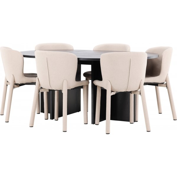 Spisebord Strada med 6 Astoria stoler - Beige/svart + 6.00 x Stolpute Spisebord Strada med 6 Astoria stoler - Beige/svart + 6.00 x Stolpute