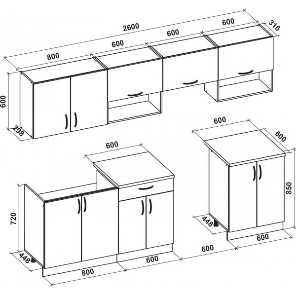 Bratsj komplett kjøkken 260 cm - Hvit/sonoma eik/beige Bratsj komplett kjøkken 260 cm - Hvit/sonoma eik/beige