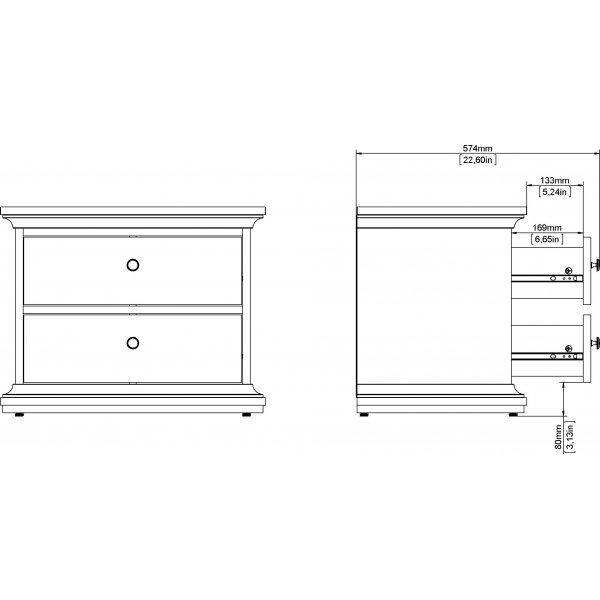 Paris nattbord med 2 skuffer - Hvit Paris nattbord med 2 skuffer - Hvit
