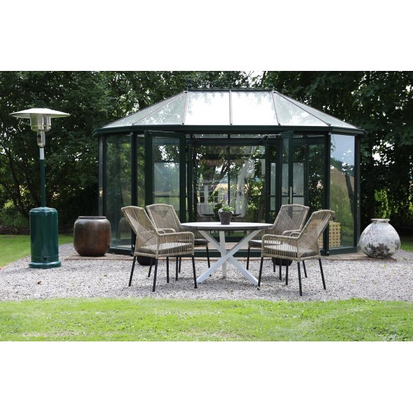 Scottsdale spisegruppe for uteplassen rundt bord med 4 stk. Ystad karmstoler - Gr/Svart/Hvit