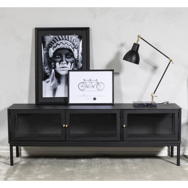 Cliff mediabenk i metall - Svart / Klarglass