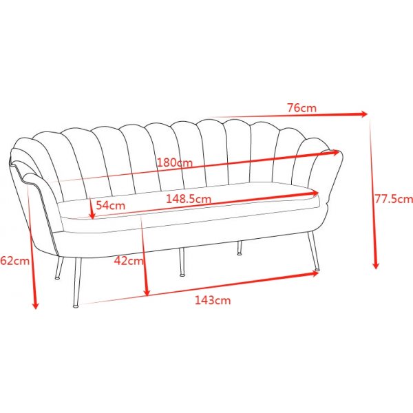Musslan 3-seters sofa - Grå / krom + Flekkfjerner for møbler Musslan 3-seters sofa - Grå / krom + Flekkfjerner for møbler