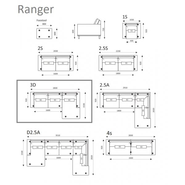 Ranger divansofa høyre - Antrasittgrå fløyel Ranger divansofa høyre - Antrasittgrå fløyel