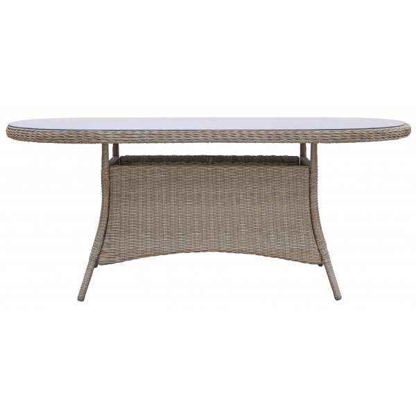 Spisegruppe: 8 stoler og spisebord 230 x 100 cm rotting - Menton/Merkur