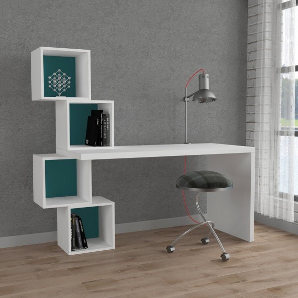 Balance skrivebord - Hvit/turkis