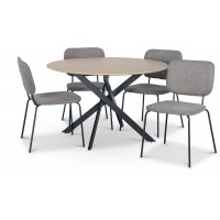 Hogrän spisegruppe Ø120 cm bord i lyst tre + 4 stk Lokrume grå stoler Hogrän spisegruppe Ø120 cm bord i lyst tre + 4 stk Lokrume grå stoler