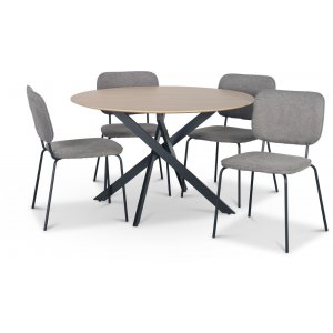 Hogrn spisegruppe 120 cm bord i lyst tre + 4 stk Lokrume gr stoler