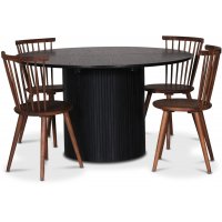 Nova spisegruppe, uttrekkbart spisebord Ø130-170 cm inkl. 4 stk. pinnestoler Castor - Svartbeiset eik Nova spisegruppe, uttrekkbart spisebord Ø130-170 cm inkl. 4 stk. pinnestoler Castor - Svartbeiset eik