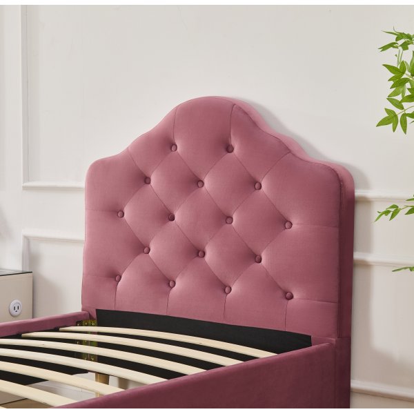 Lemings sengeramme med sengegavl - Rosa fløyel - 90 x 200 cm Lemings sengeramme med sengegavl - Rosa fløyel - 90 x 200 cm