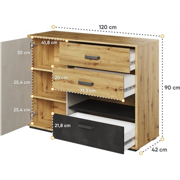 Qubic kommode - Artisan eik/grå/svart Qubic kommode - Artisan eik/grå/svart