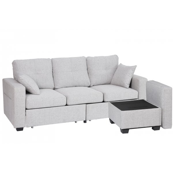 Davis sovesofa - lysegrått stoff | Med oppbevaring Davis sovesofa - lysegrått stoff | Med oppbevaring