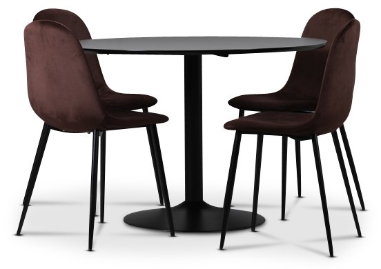Seat Spisegruppe, spisebord med 4 stk Carisma fløyelsstoler - Sort/Bordeaux Seat Spisegruppe, spisebord med 4 stk Carisma fløyelsstoler - Sort/Bordeaux