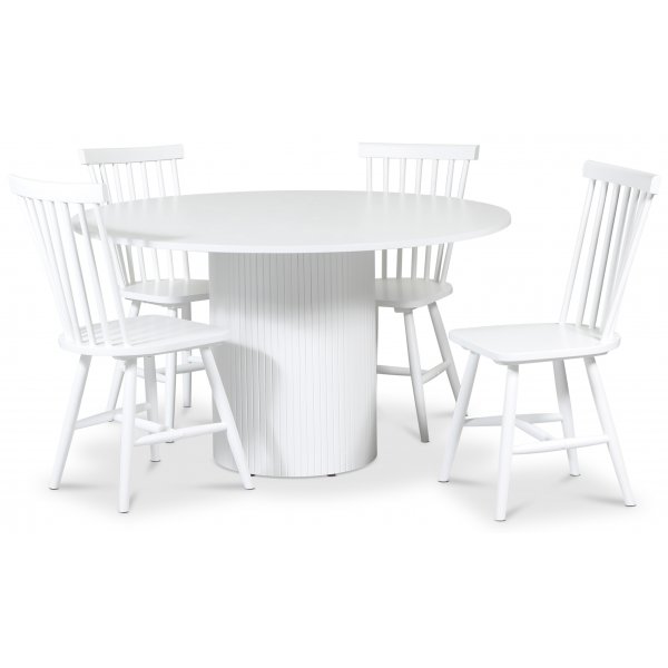 Pose spisegruppe: Bord 130 cm inkludert 4 stk Fr pinnestoler - Hvitbeiset eik